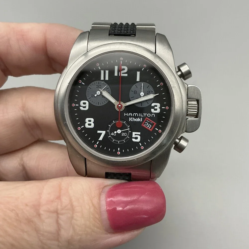 Hamilton Khaki Mens Watch 36mm Chronograph 6313 Black Dial New Battery 7
